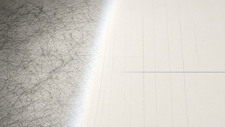 Messy, tangled data marks resolving into clean aligned columns — commerce data made structured and usable.